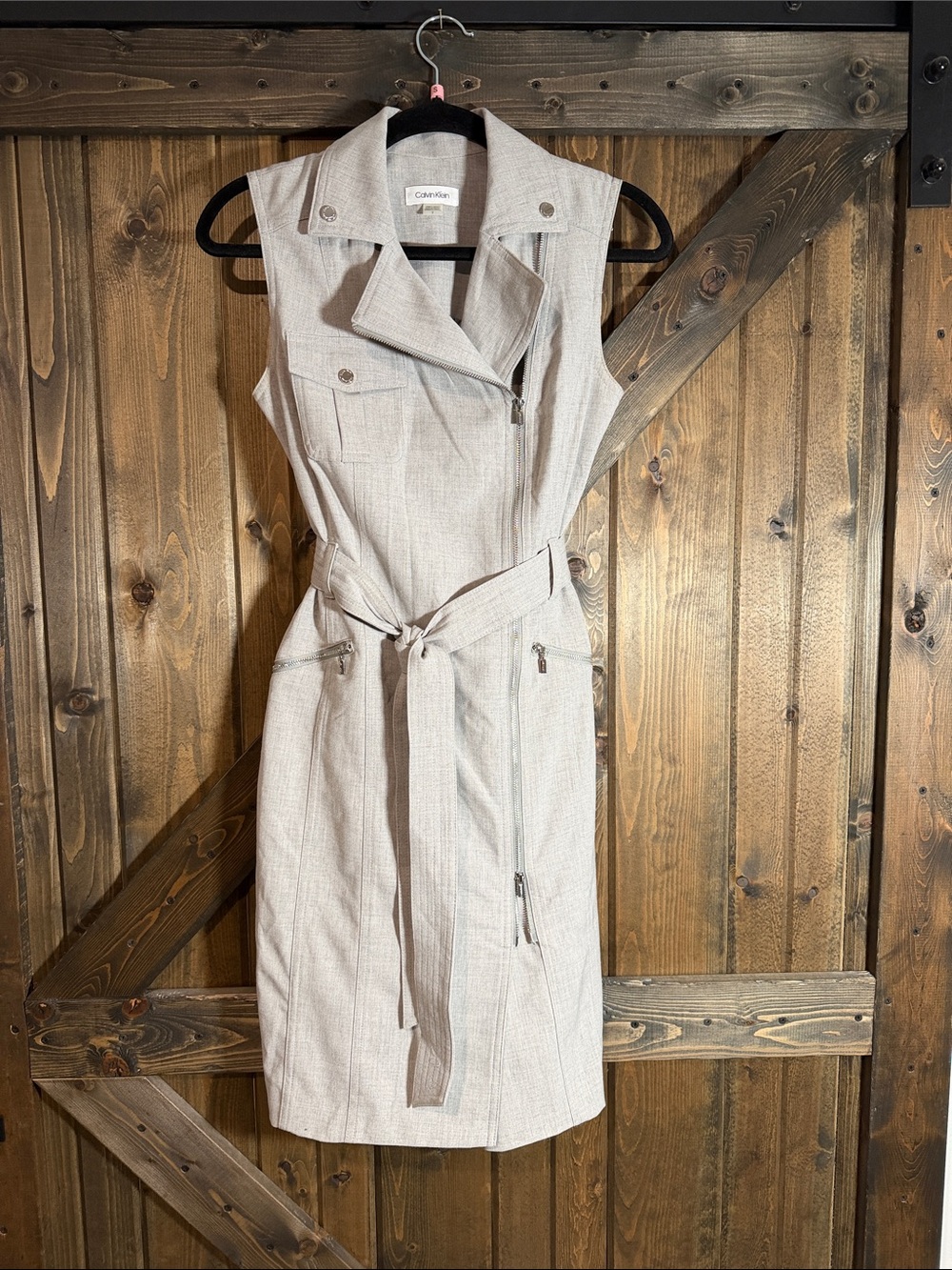 Calvin Klein Grey Sleeveless Belted Midi Dress